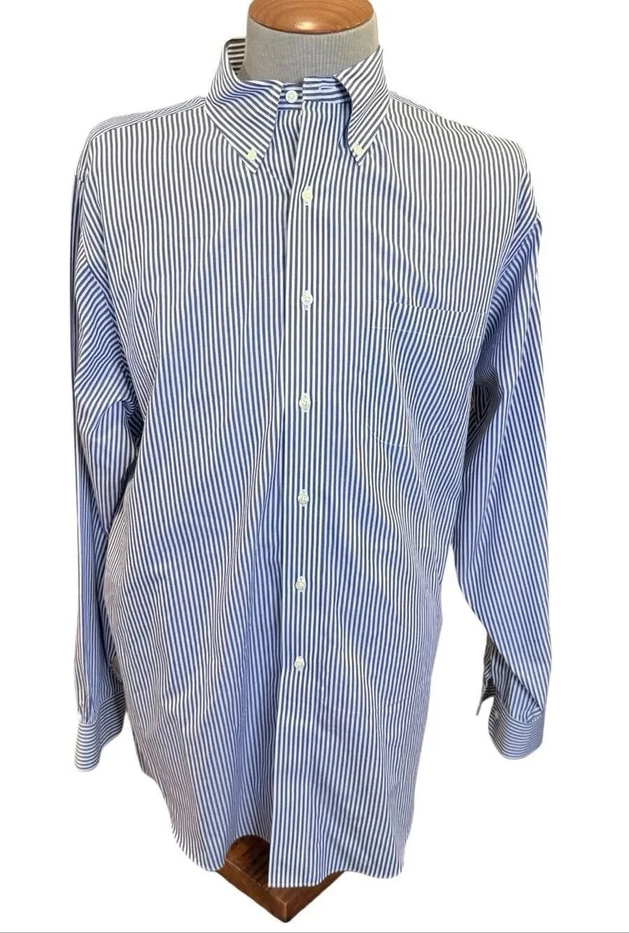 Brooks Brothers Classic Button Front Stripe Dress Shirt Supima Cotton 17/35 Non